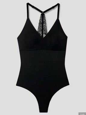 True & Co V Neck Racerback Bodysuit in Black Women’s Size M NWT